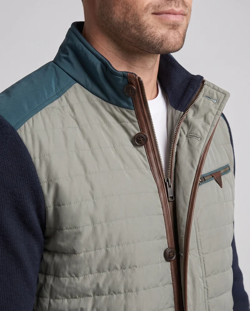 Herren Hybrid Steppjacke mit gestrickten Ärmeln und Stehkragen