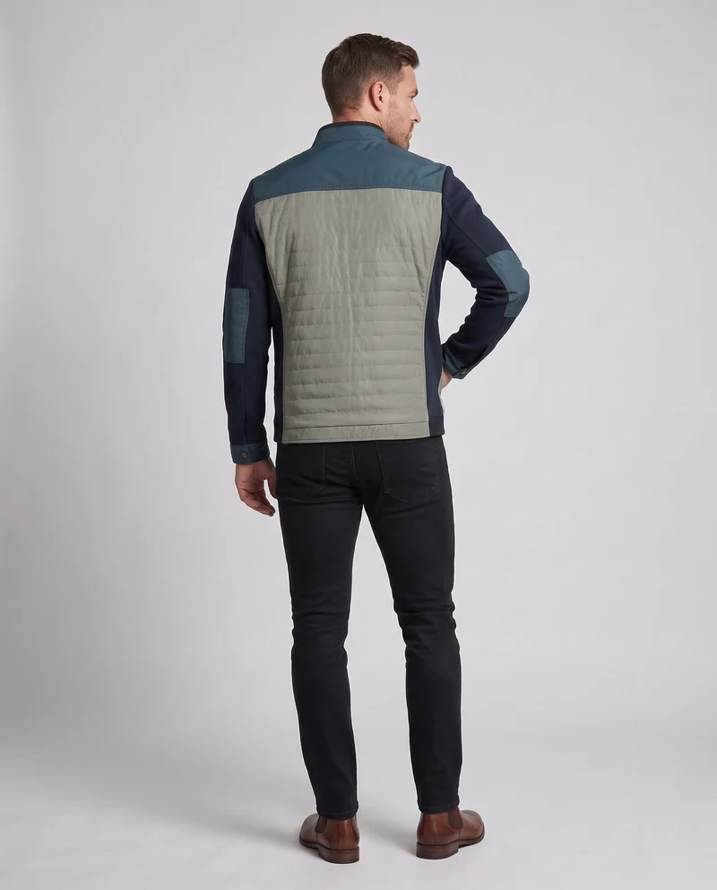 Herren Hybrid Steppjacke mit gestrickten Ärmeln und Stehkragen