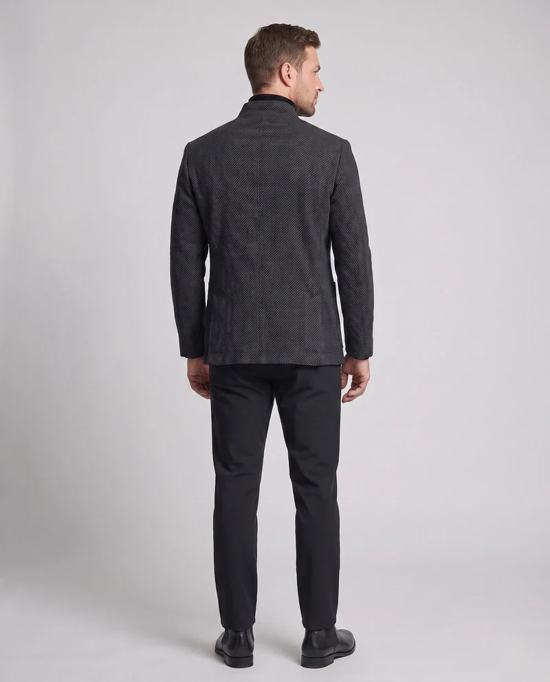 Herren Kurzer Stehkragen Wollblazer mit thermischem Teddyfutter