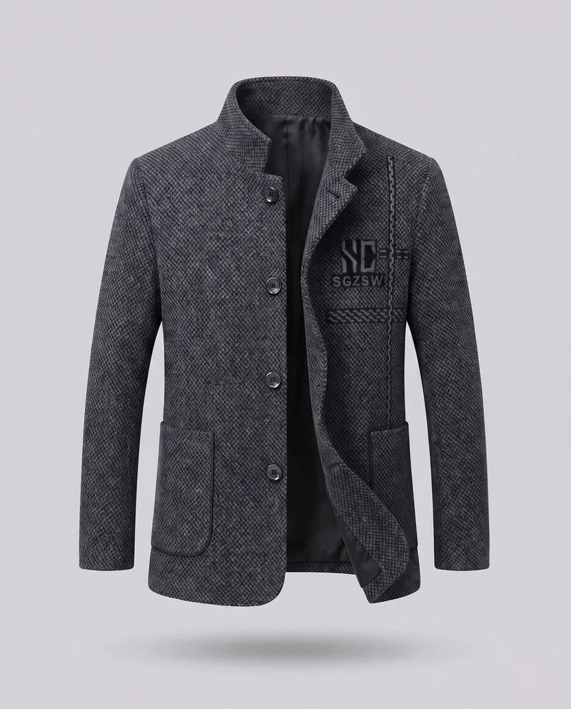 Herren Kurzer Stehkragen Wollblazer mit thermischem Teddyfutter