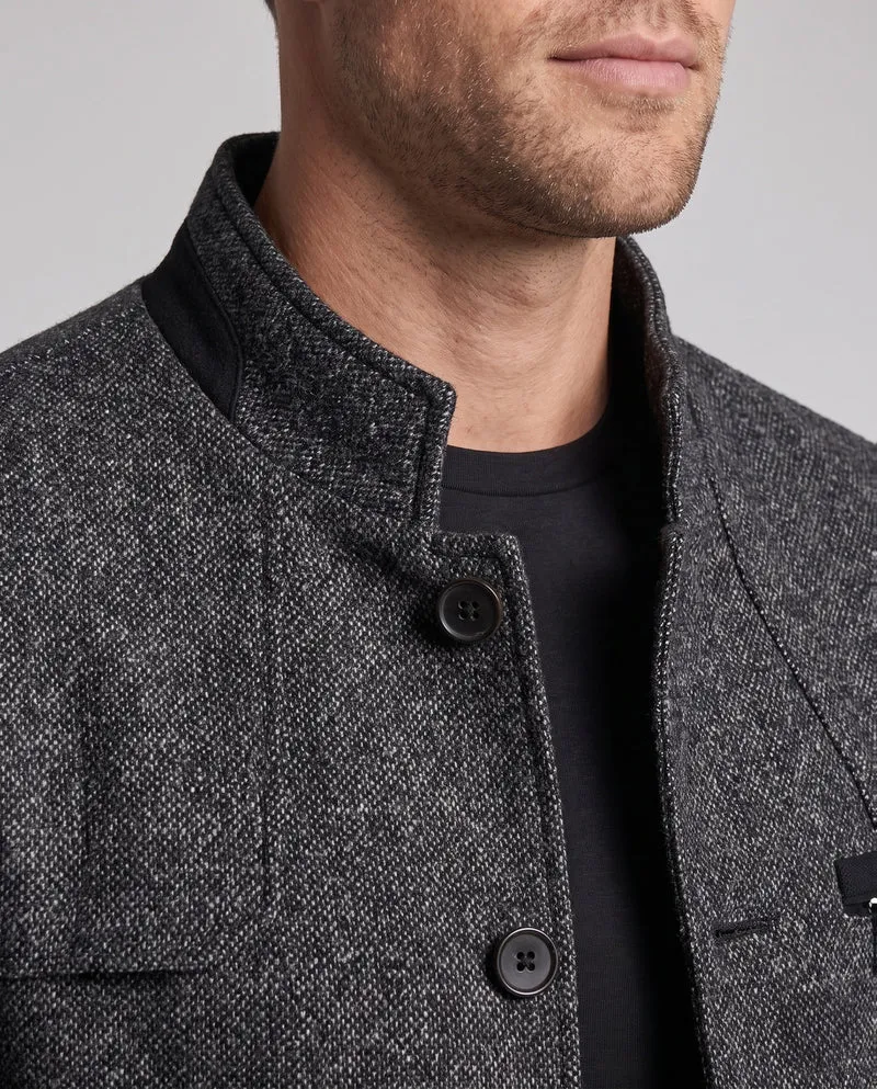 Herren Kurz Wool Blend Mantel mit wärmendem Tierdruck-Futter und Stehkragen
