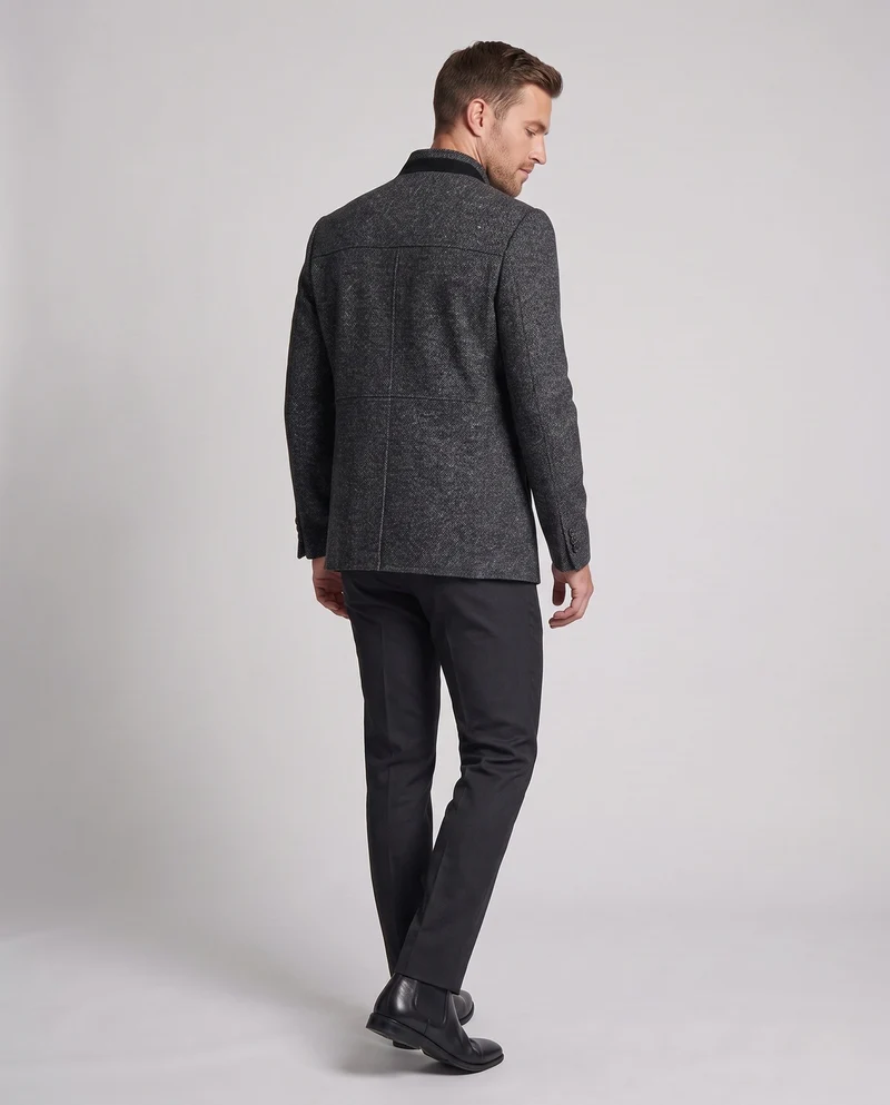 Herren Kurz Wool Blend Mantel mit wärmendem Tierdruck-Futter und Stehkragen