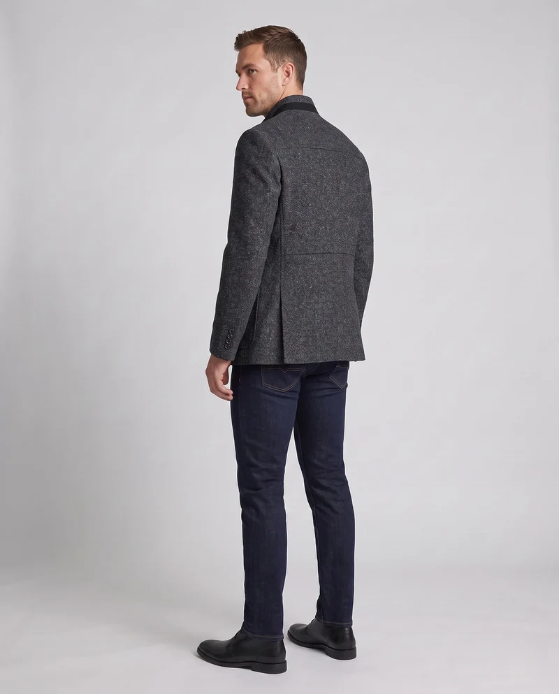 Herren Kurzjacke aus strukturiertem Wollmix mit Stehkragen und warmer Polsterung
