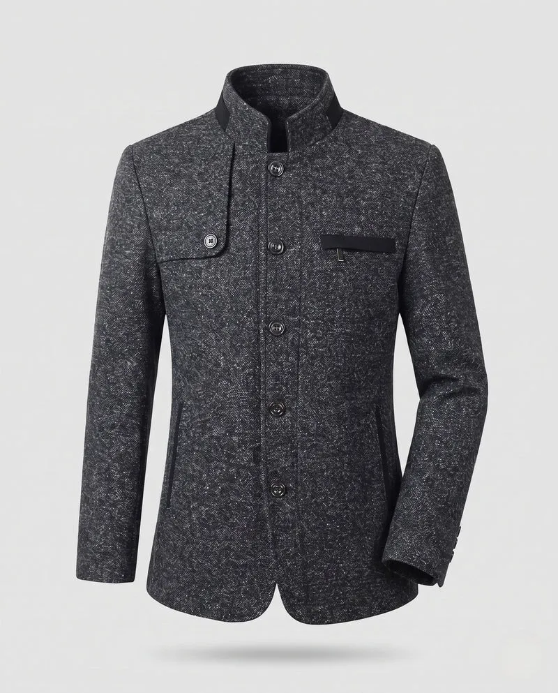 Herren Kurzjacke aus strukturiertem Wollmix mit Stehkragen und warmer Polsterung