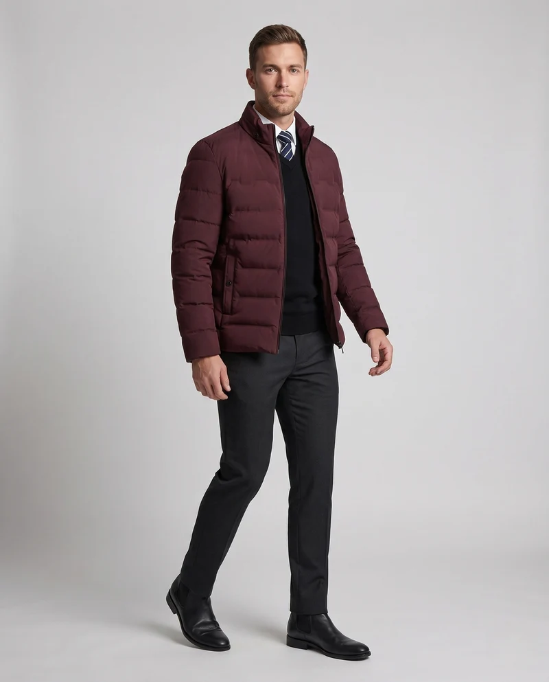 Herren Kurz Taille Down-Look Steppjacke mit Stehkragen und thermischer Isolierung