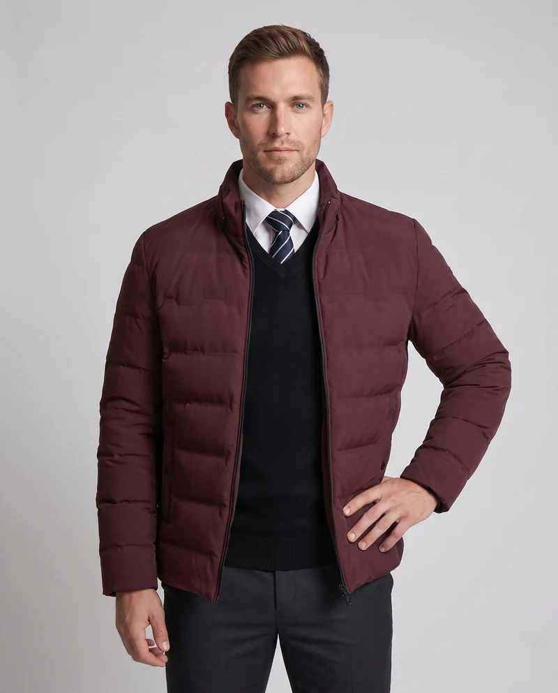 Herren Kurz Taille Down-Look Steppjacke mit Stehkragen und thermischer Isolierung