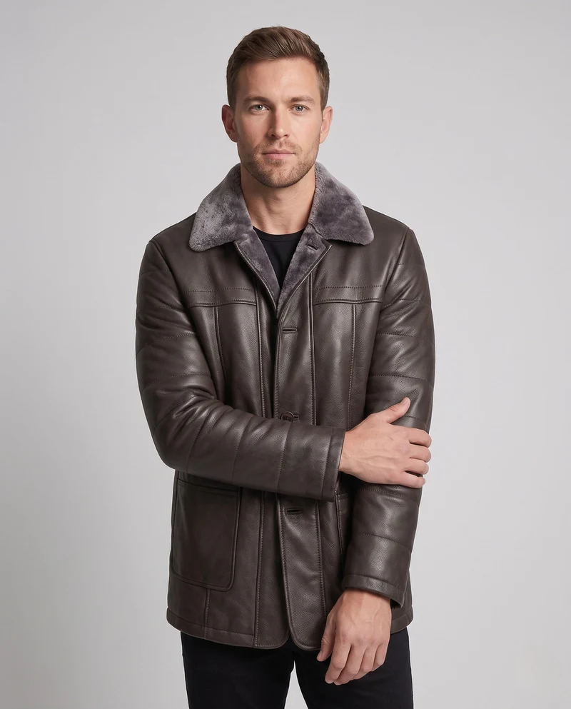 Herren Lederlook Übergangsjacke mit Stehkragen