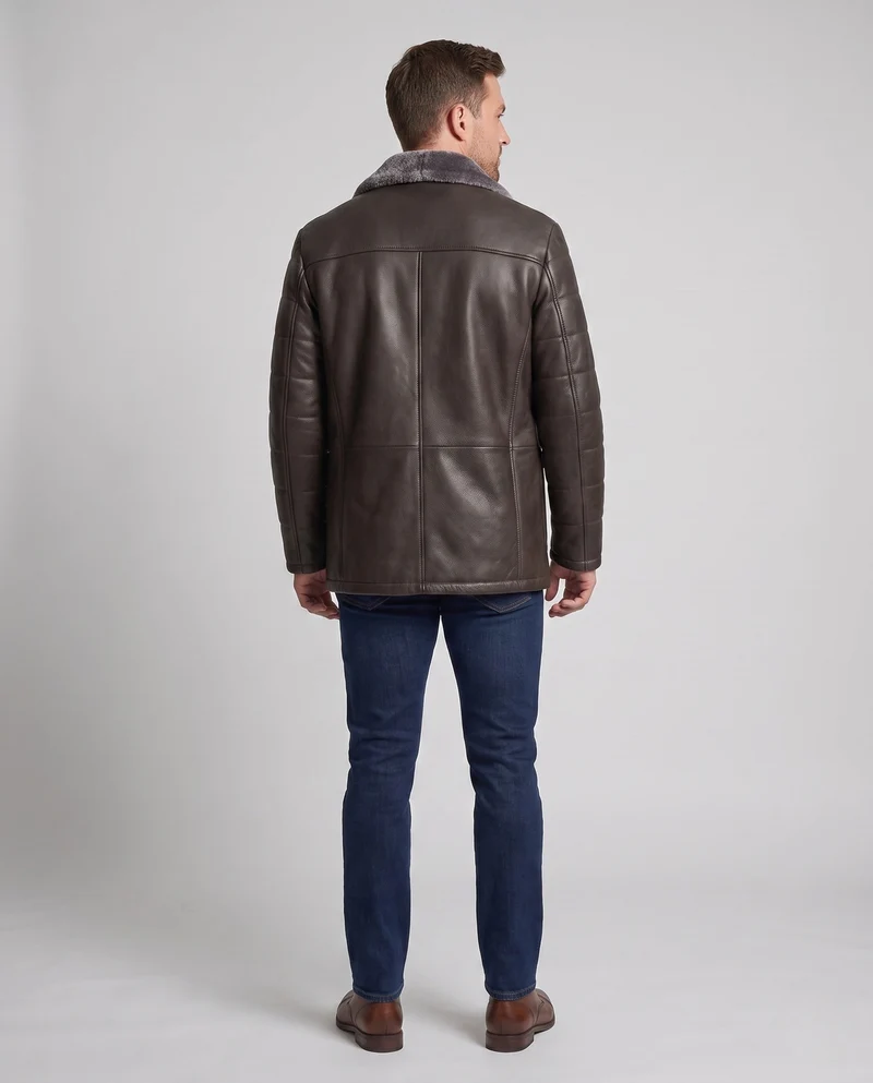 Herren Lederlook Übergangsjacke mit Stehkragen
