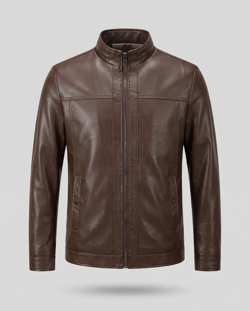 Herren Lederlook Übergangsjacke mit Stehkragen