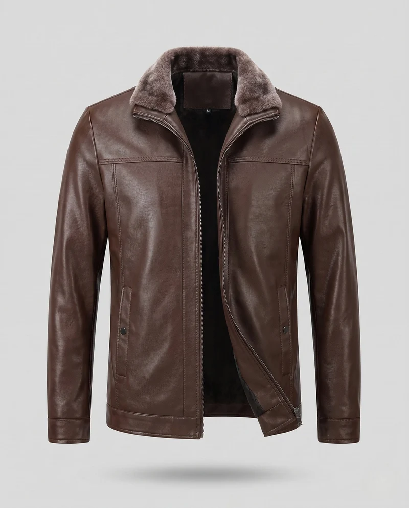Herren Lederlook Übergangsjacke mit Stehkragen