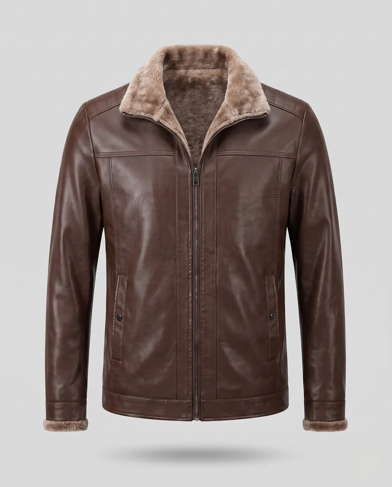 Herren Lederlook Übergangsjacke mit Stehkragen