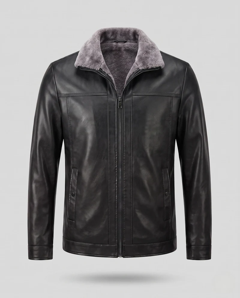 Herren Lederlook Übergangsjacke mit Stehkragen