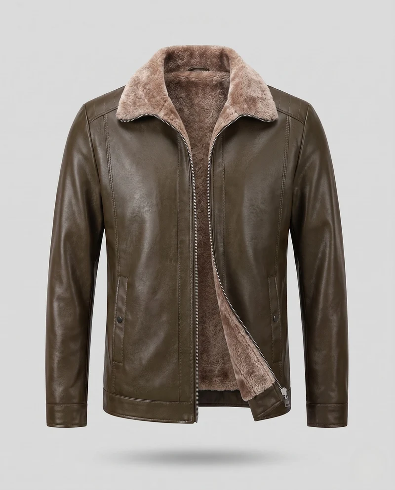 Herren Lederlook Übergangsjacke mit Stehkragen