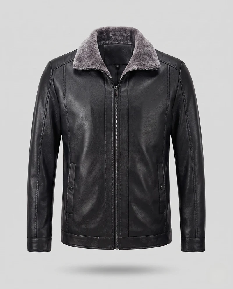 Herren Lederlook Übergangsjacke mit Stehkragen