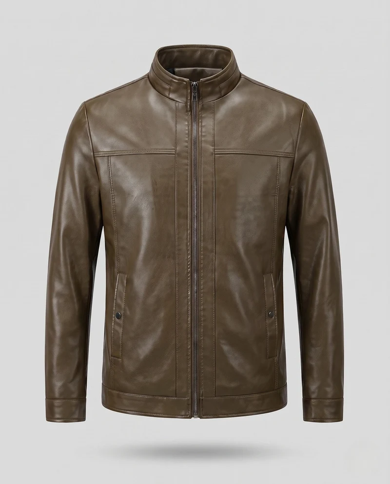 Herren Lederlook Übergangsjacke mit Stehkragen