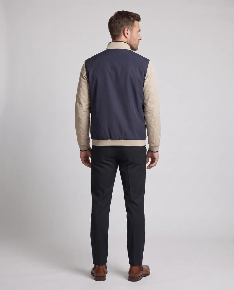 Leicht gefütterte Cityjacke für Herren mit Kontrastärmeln, Stehkragen und dekorativem Innenfutter