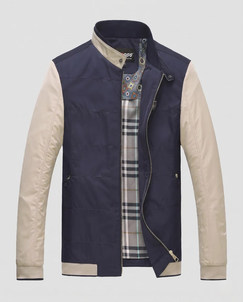 Leicht gefütterte Cityjacke für Herren mit Kontrastärmeln, Stehkragen und dekorativem Innenfutter