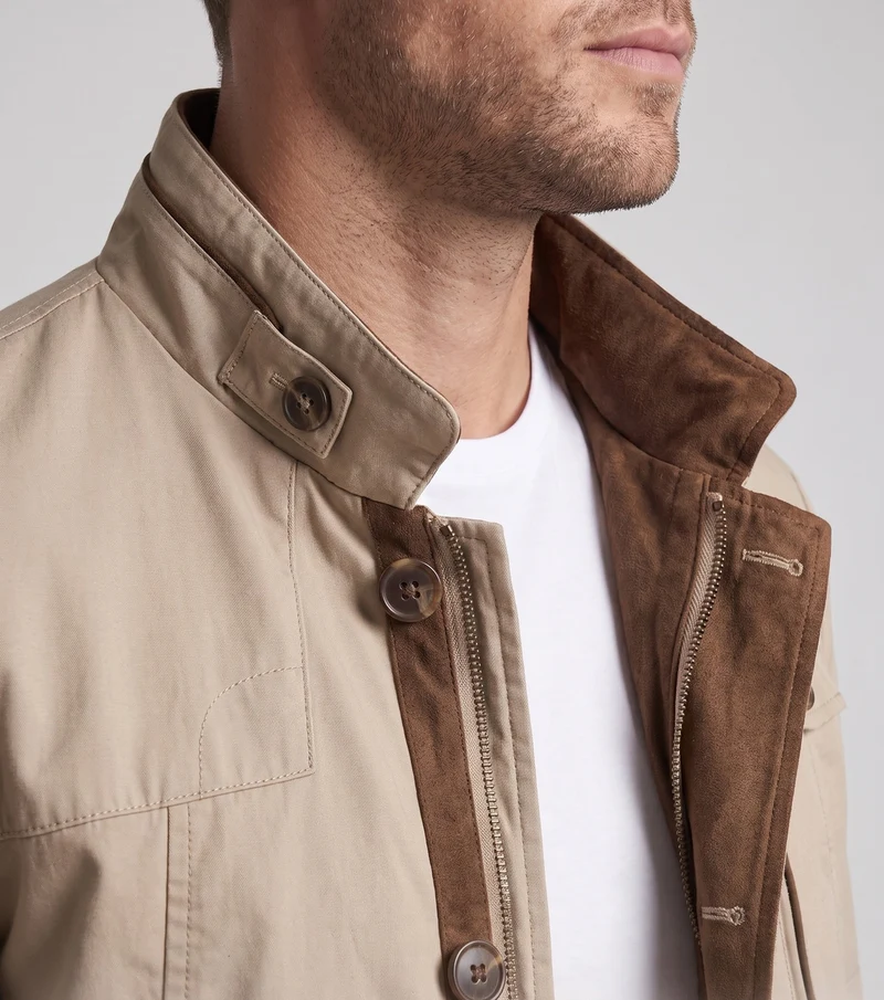 Leichte Übergangsjacke für Herren aus Canvas mit Stehkragen und Brustreißverschluss