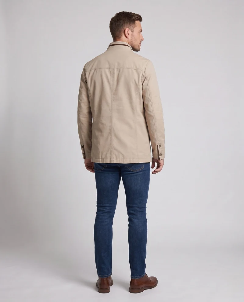 Leichte Übergangsjacke für Herren aus Canvas mit Stehkragen und Brustreißverschluss