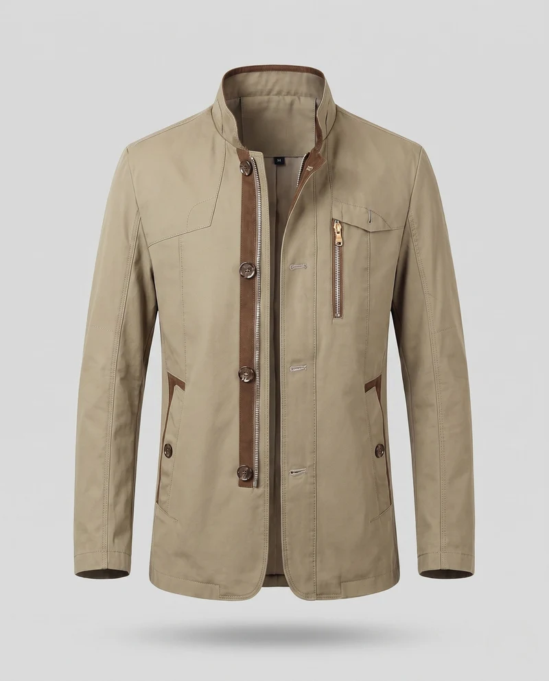Leichte Übergangsjacke für Herren aus Canvas mit Stehkragen und Brustreißverschluss