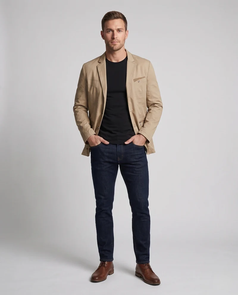 Männer Leichter Baumwoll Blazer im Lässigen Stil mit Reißverschluss Brusttasche und Slim Silhouette