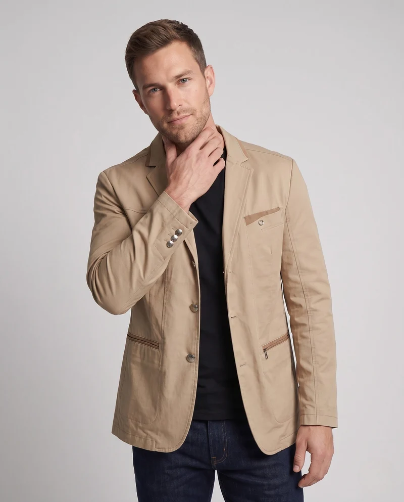 Männer Leichter Baumwoll Blazer im Lässigen Stil mit Reißverschluss Brusttasche und Slim Silhouette