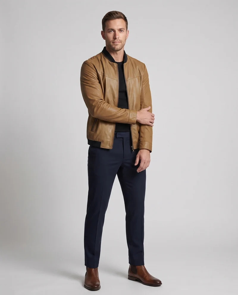 Herren Leichter Blouson im Lederlook mit Stehkragen und gemusterter Innenseite