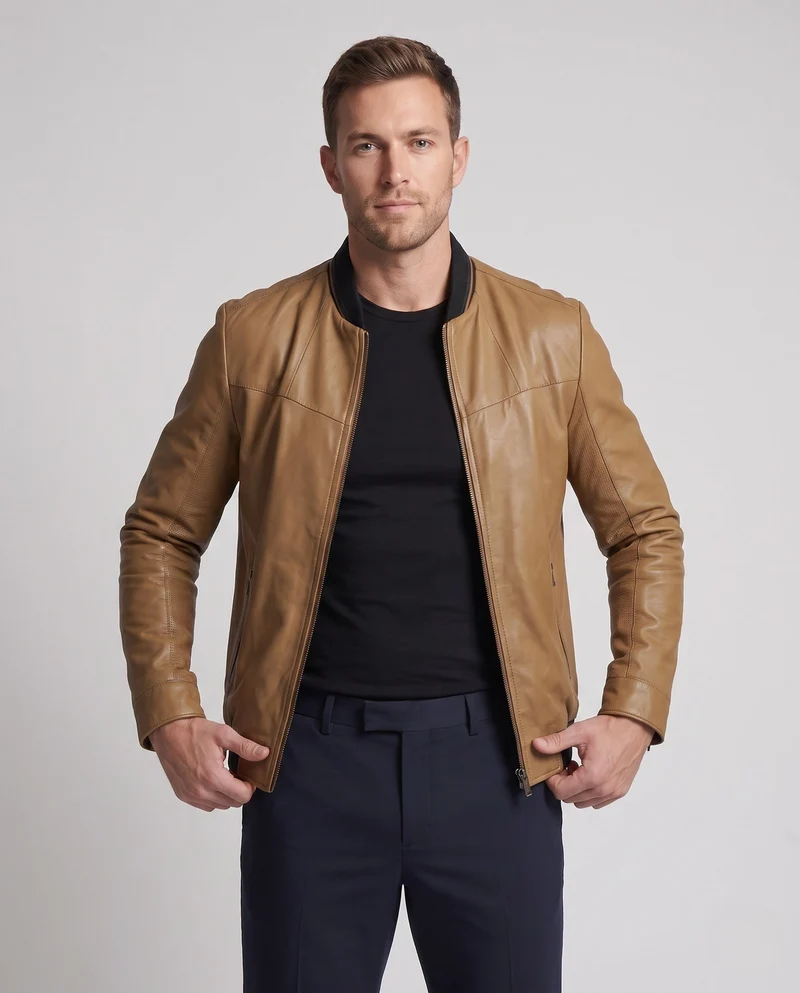 Herren Leichter Blouson im Lederlook mit Stehkragen und gemusterter Innenseite