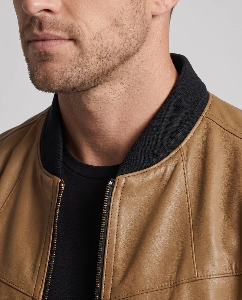 Herren Leichter Blouson im Lederlook mit Stehkragen und gemusterter Innenseite