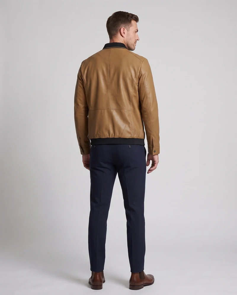 Herren Leichter Blouson im Lederlook mit Stehkragen und gemusterter Innenseite