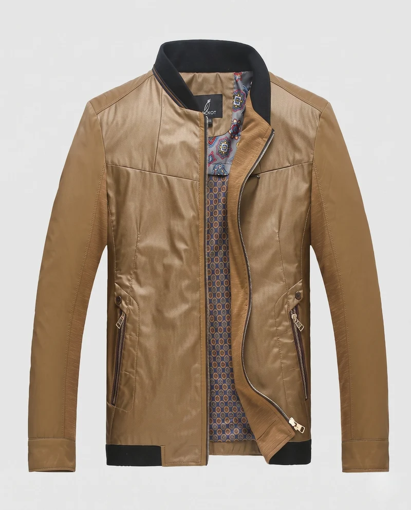 Herren Leichter Blouson im Lederlook mit Stehkragen und gemusterter Innenseite