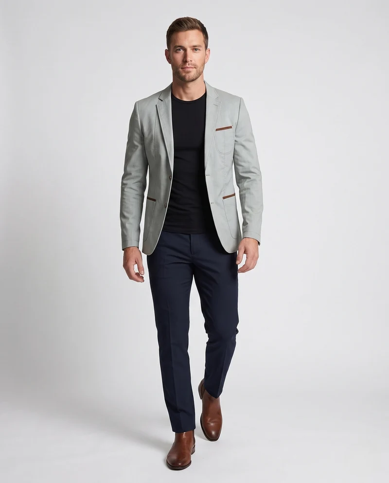 Leichte Baumwollmischung Blazer für Herren mit Kontrastbesatz und Brusttasche
