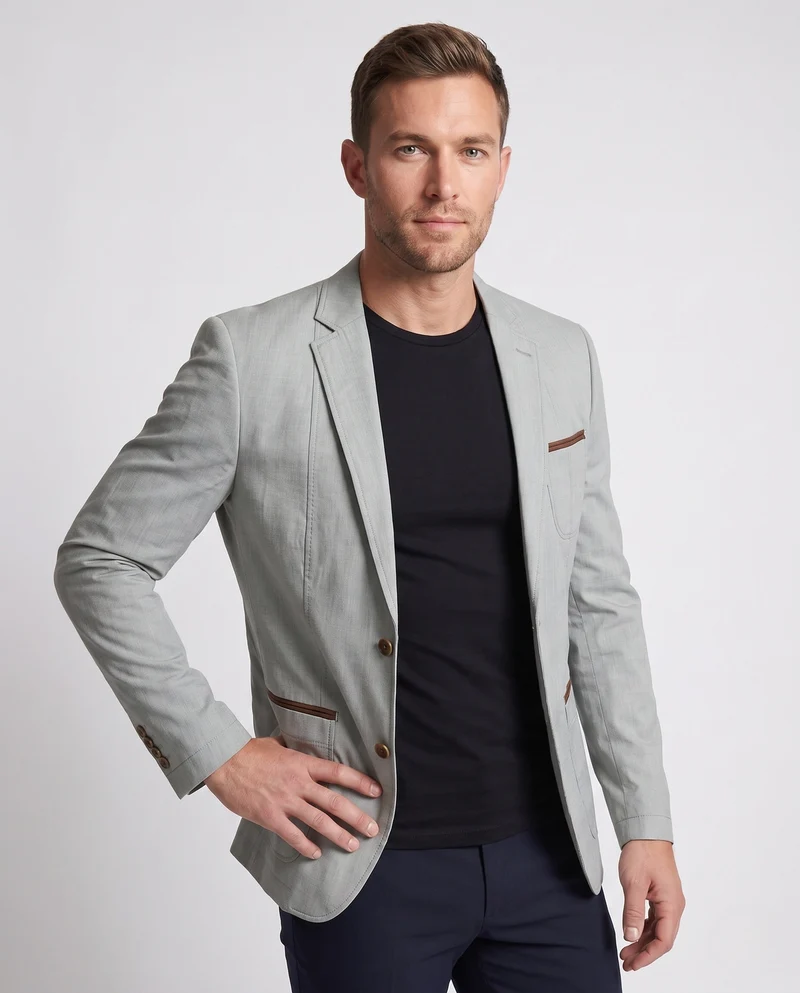 Leichte Baumwollmischung Blazer für Herren mit Kontrastbesatz und Brusttasche