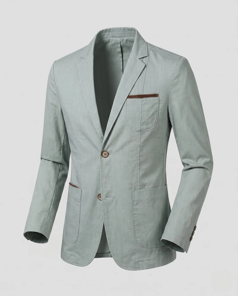 Leichte Baumwollmischung Blazer für Herren mit Kontrastbesatz und Brusttasche