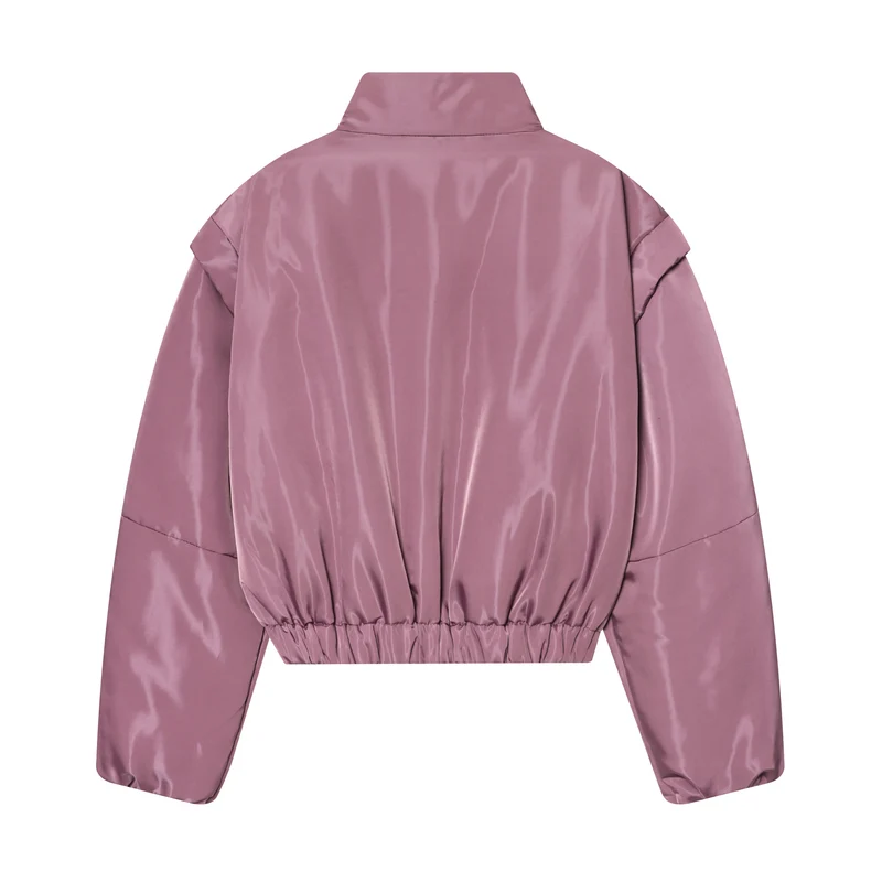 Damen Kurze gesteppte Cropped-Übergangsjacke mit Stehkragen, wattierter Fütterung und elastischem Saum Drune