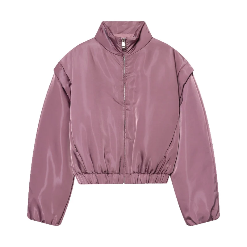 Damen Kurze gesteppte Cropped-Übergangsjacke mit Stehkragen, wattierter Fütterung und elastischem Saum Drune
