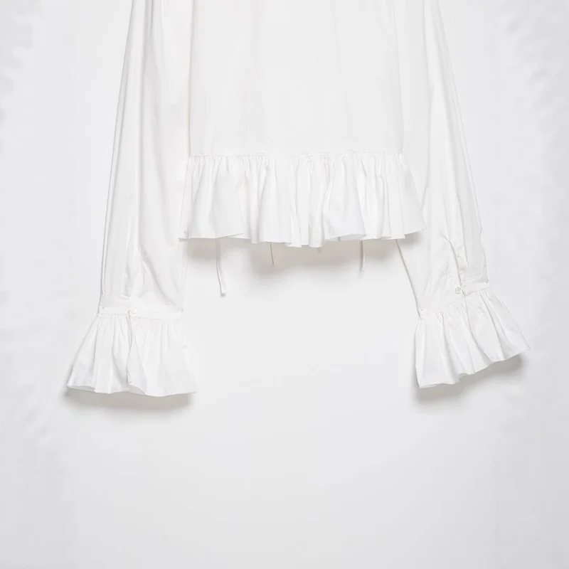 Damen Kurze geraffte Bluse mit Kordelzug, Rüschen und Ballonärmeln Drune