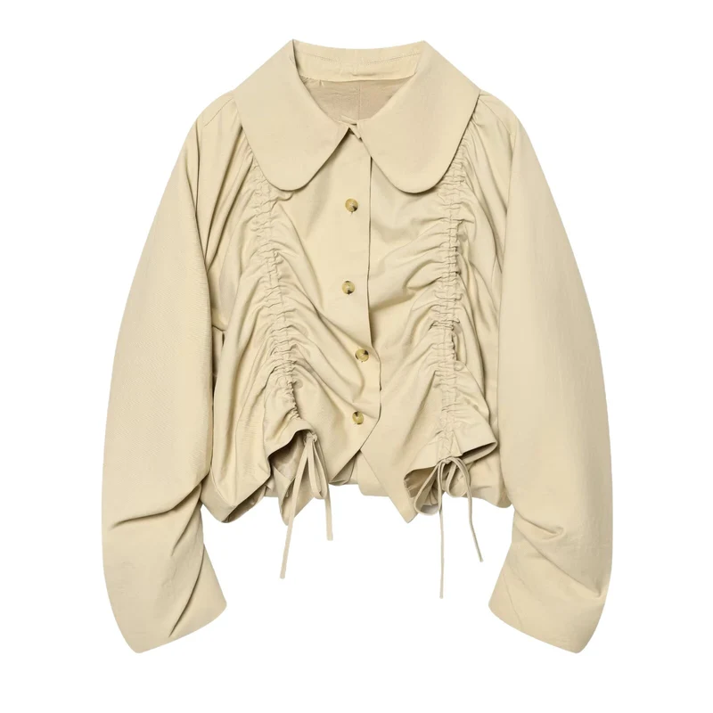 Damen Kurze geraffte Blousonjacke mit großem Peter‑Pan‑Kragen Drune