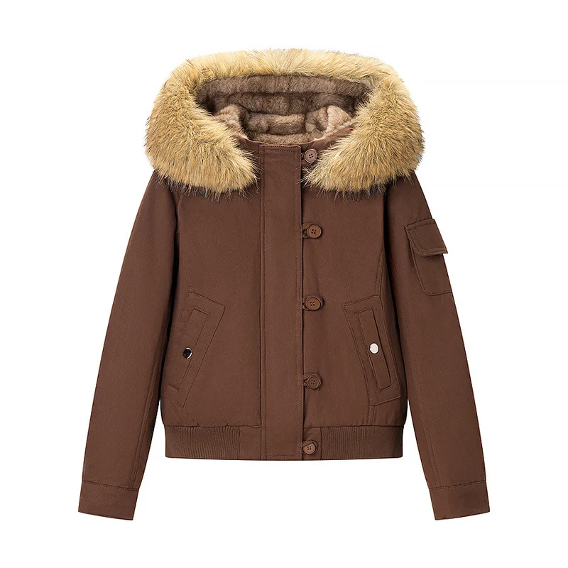 Damen Kurze gefütterte Parka-Jacke mit Kapuze und Kunstfellbesatz Drune