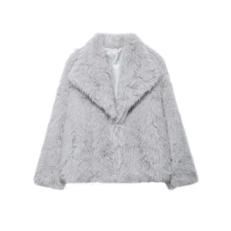 Damen Kurze Faux‑Fur Jacke mit Schalkragen und Boxy‑Schnitt Drune