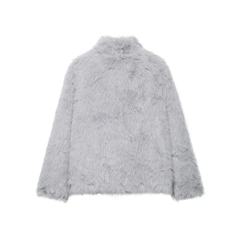 Damen Kurze Faux‑Fur Jacke mit Schalkragen und Boxy‑Schnitt Drune