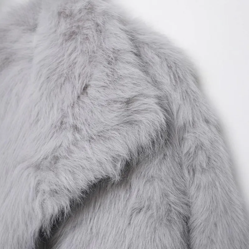 Damen Kurze Faux‑Fur Jacke mit Schalkragen und Boxy‑Schnitt Drune