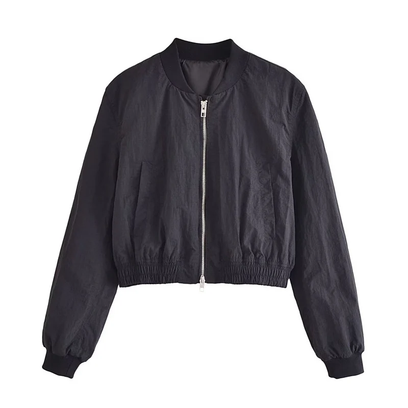 Damen Kurze Cropped-Bomberjacke aus leichtem Windbreaker‑Material mit Rippbündchen und seitlichen Einschubtaschen Drune