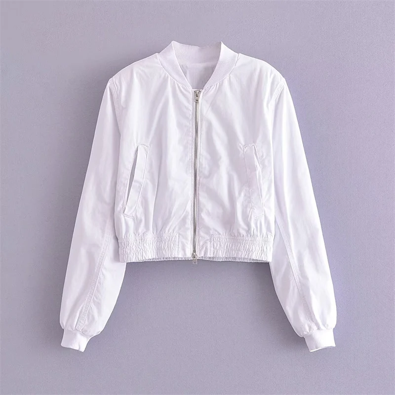 Damen Kurze Cropped-Bomberjacke aus leichtem Windbreaker‑Material mit Rippbündchen und seitlichen Einschubtaschen Drune