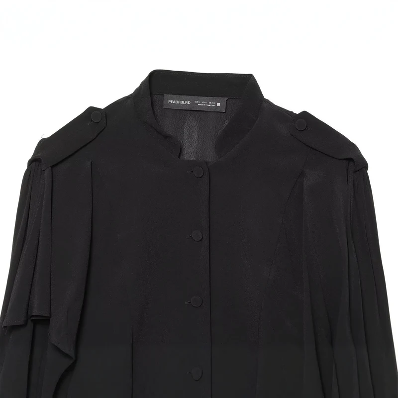 Damen Kurze Cape-Übergangsjacke mit Volantlagen und Stehkragen Drune