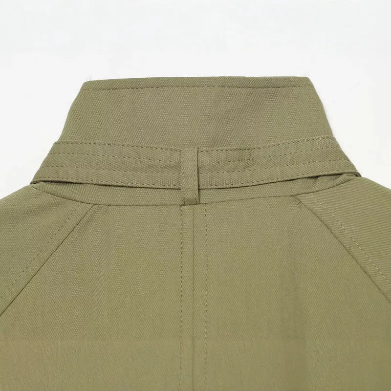 Damen Kurze Cape-Übergangsjacke mit Stehkragen, Taillengürtel und Ballonärmeln Drune