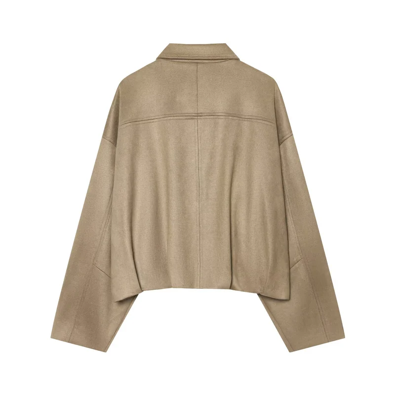 Damen Kurze Cape-Jacke im Oversized Wildlederoptik mit verdeckter Knopfleiste Drune