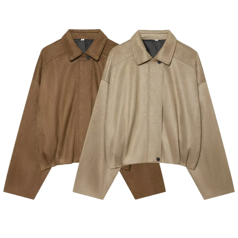Damen Kurze Cape-Jacke im Oversized Wildlederoptik mit verdeckter Knopfleiste Drune