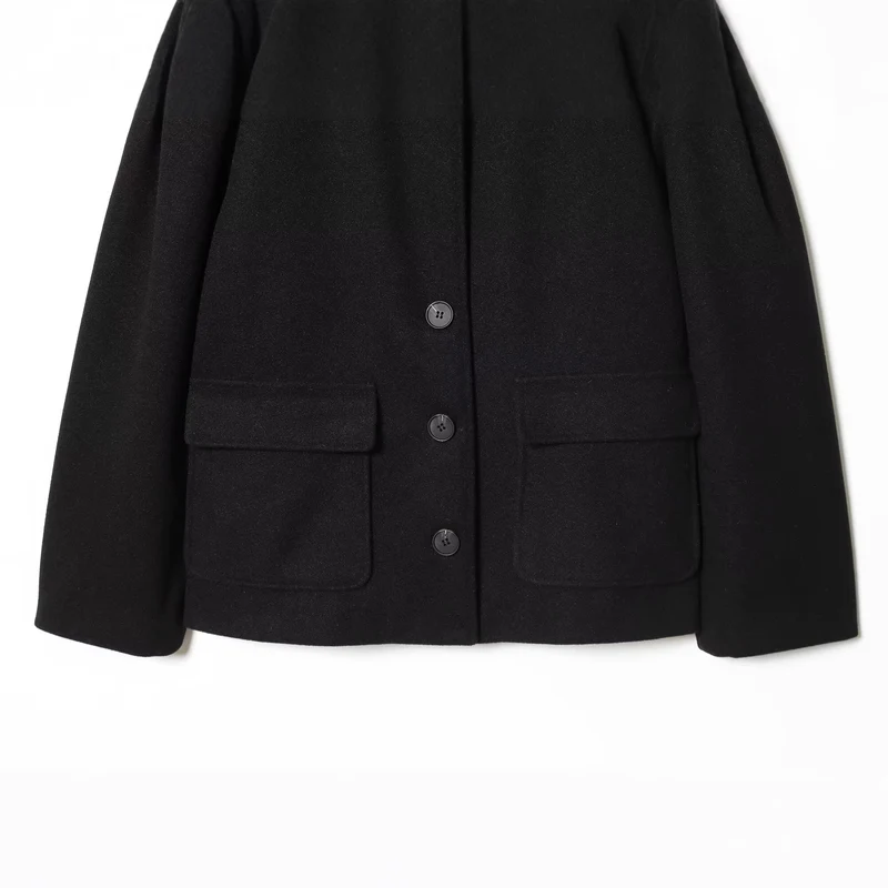 Damen Kurze Boxy-Wollmix-Jacke mit Stehkragen und aufgesetzten Pattentaschen Drune