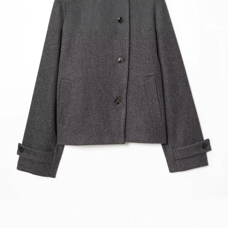 Damen Kurze Boxy-Wollmix-Jacke mit Stehkragen und aufgesetzten Pattentaschen Drune